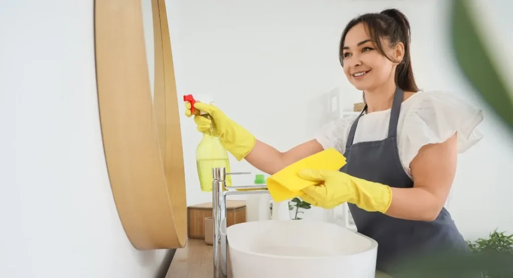 Apartment cleaning service North Plainfield NJ - professional maid cleaning bathroom sink and fixtures