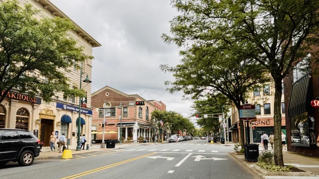 Professional house cleaning service in Summit NJ — downtown Summit street view near homes served by Vilarinho Cleaning Services