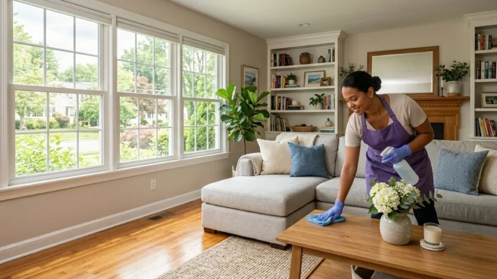 recurring cleaning service NJ professional cleaner living room Vilarinho
